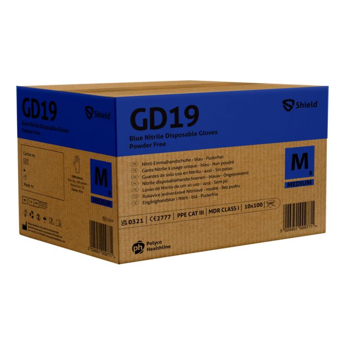 Shield GD19 Blue Nitrile Powder Free Gloves