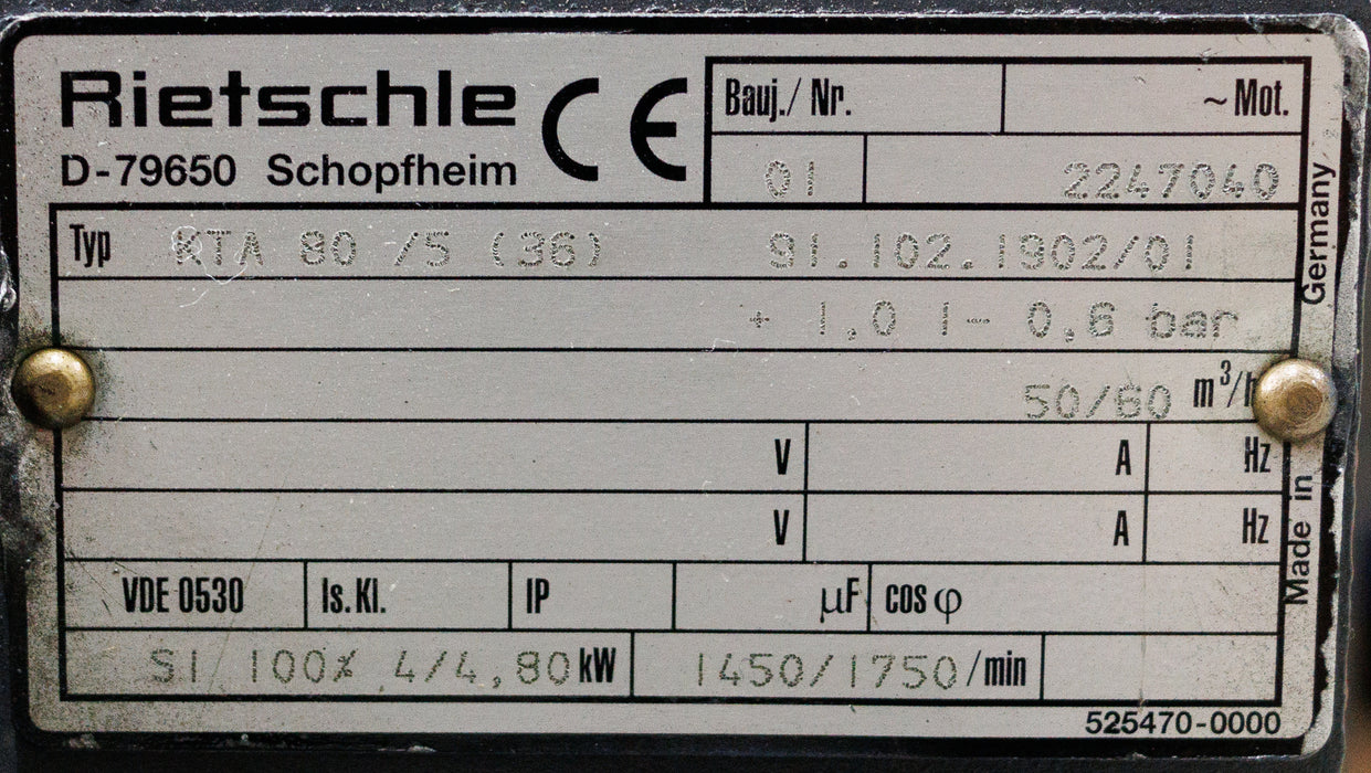 Rietschle KTA 80/5 Vacuum Pump